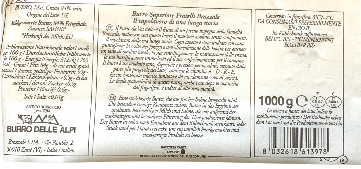 Burro Superiore Fratelli Brazzale 1 kg