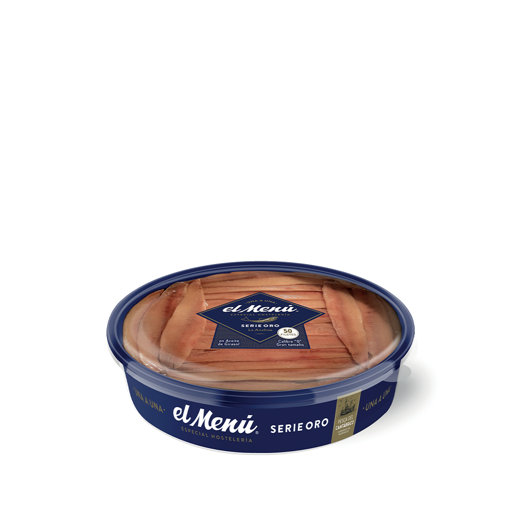 El Menú 50 Cantabrian anchovy fillets in sunflower oil gold series 550 g