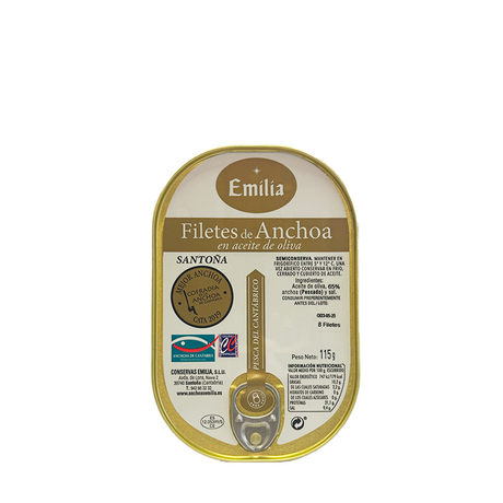 Conservas Emilia 8 filetti di acciughe del Cantàbrico in olio di oliva serie oro 115 g